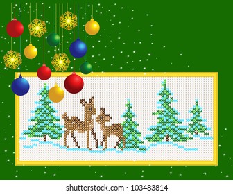Christmas Cards, embroidered with a cross. Vector.