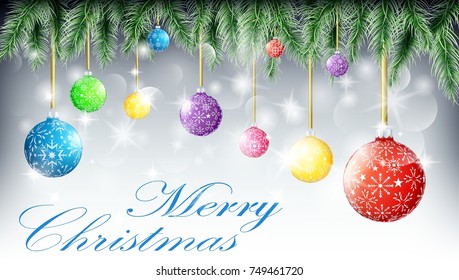 Christmas cards. With fir twigs and Christmas balls. Vector illustration