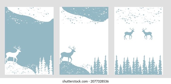 tarjetas de navidad con bosque, árbol y ciervo