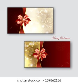 Christmas cards. Gift cards with red bows. 