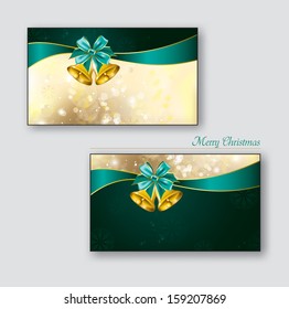 Christmas cards with golden bells. Vector Background. Eps10.