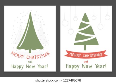Christmas cards with hand drawn Christmas trees, vector eps10 illustration