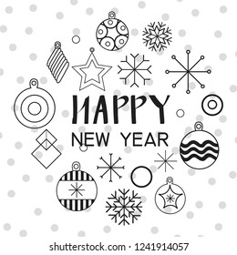 Christmas cards and Happy new year 2019. Holiday vector illustration with inscription compositions, snowflakes and Christmas toys. Christmas sale. Vintage Holiday Label