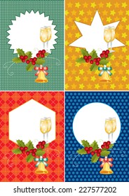  Christmas cards with holly, bow and bell