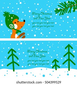 Christmas cards, invitations. Winter. Fox. Set.