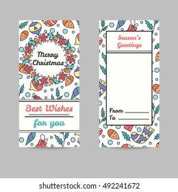 Christmas Cards. Line Style Winter Season Illustrations.