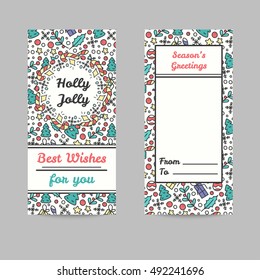 Christmas Cards. Line Style Winter Season Illustrations.