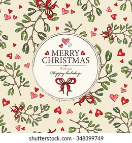 Christmas cards with mistletoe  .hand drawn 