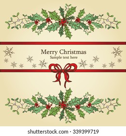 Christmas cards  with mistletoe.hand drawn 