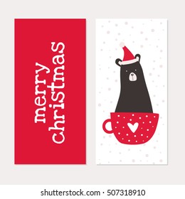 Christmas cards with polar bear in a cup