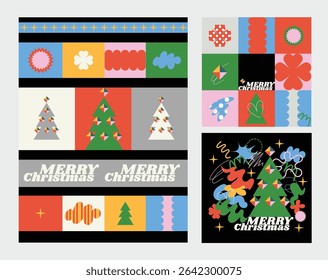 Christmas cards with quirky doodle simple elements. Vector