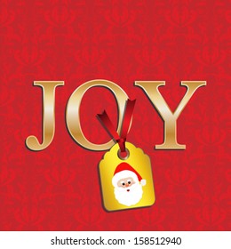 Christmas cards with red damask and gold joy.Vector eps10,illustration.