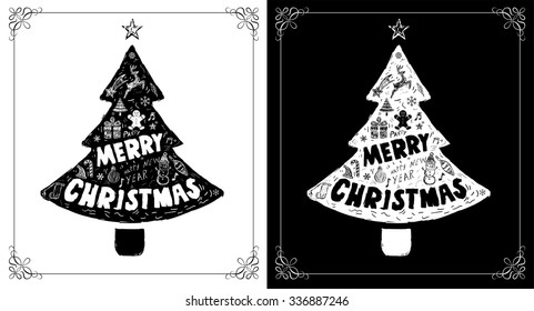 Christmas cards set with doodles drawings