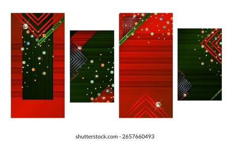 Cartões de Natal Conjunto de quadros de ouro efeito brilho verde em fundo escuro capas artísticas design colorido textura realista moderno gráfico