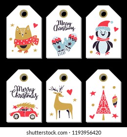 Christmas cards set. Handwritten font. Hand drawn