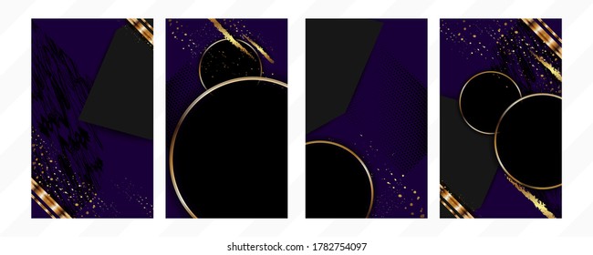 Christmas cards set of invitation banners base for text or print gold design black background abstract shiny color golden