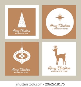 christmas cards set with tree star and reindeer .vector illustration