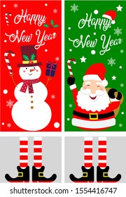 Christmas cards set. Christmas trees, bells, snowflakes and  santa claus. Winter holiday card design. door ornaments. vector illustration.