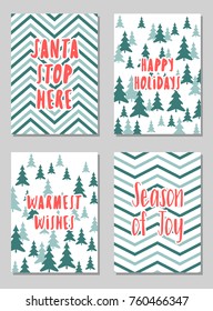 Christmas cards vector collection with lettering and modern background patterns graphic design. Colorful winter holidays greeting cards set, xmas banner templates, Christmas postcards collection.