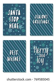 Christmas cards vector collection with lettering and modern background patterns graphic design. Colorful winter holidays greeting cards set, xmas banner templates, Christmas postcards collection.