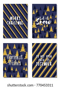 Christmas cards vector collection with lettering and modern background patterns graphic design. Colorful winter holidays greeting cards set, xmas banner templates, Christmas postcards collection.