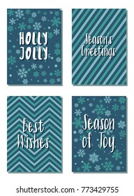 Christmas cards vector collection with lettering and modern background patterns graphic design. Colorful winter holidays greeting cards set, xmas banner templates, Christmas postcards collection.