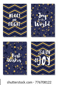 Christmas cards vector collection with lettering and modern background patterns graphic design. Colorful winter holidays greeting cards set, xmas banner templates, Christmas postcards collection.