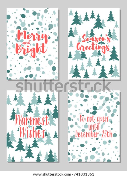 Christmas Cards Vector Collection Lettering Modern Stock Vector