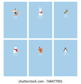 Christmas cards. Vector cute animals