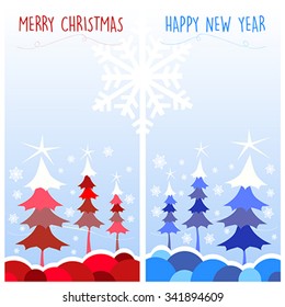 Ilustración vectorial de tarjetas de Navidad. Azul y Rojo