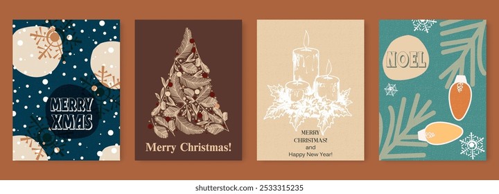 Christmas Cards Vector Set. Merry Christmas Holiday Backgrounds Collection. Winter Holiday Composition for Xmas Design. Greetings Card Design