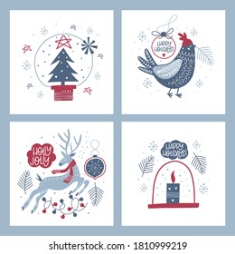 Christmas cards. Winter time. Template for greetings, scrapbooking, congratulations, invitations, stickers, planners. Vector illustrations.