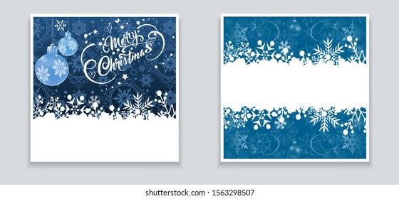 Christmas cards for your design. Two images with Christmas balls for holiday and New Year decoration. Colors on image: white, blue. Vector illustration