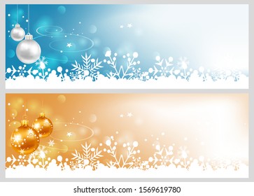 Christmas cards for your design. Two images with Christmas balls on blue background for holiday and New Year decoration. For design cards, posters, gift. Vector graphic.