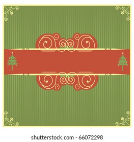 Christmas card.Vector vintage red green background for text.