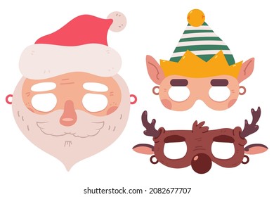 Christmas carnival masks vector cartoon set isolated on a white background.