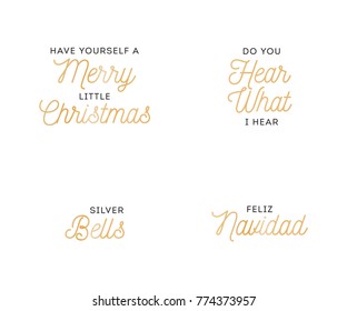 Christmas Carol Background, Feliz Navidad Text, Silver Bells Text, Merry Christmas Text, Holiday Song Typography Vector Illustration Background Set