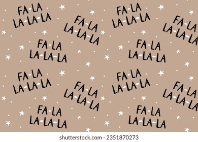 Christmas carol pattern, falalala words on craft paper, simple and handmade vector seamless background for wrapping paper and holidays design.