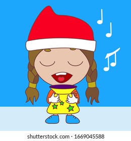 Christmas carol singer emoji begging for reward while holding a bag for treats or candies or other gifts, simple colored emoticon