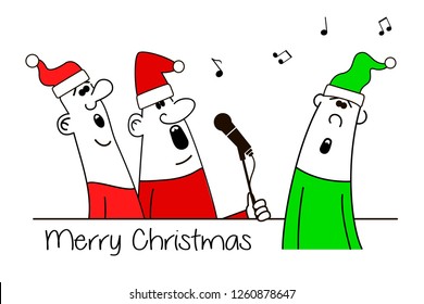 Christmas Carol singers, choir, funny men singing, men in santa costumes sing a song.