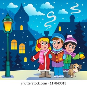 Christmas Carol Singers Theme 3 - Vector Illustration.
