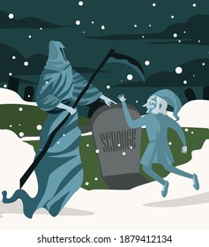 christmas carol tale with death ghost and old man in cemetery