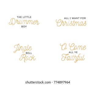 Christmas Carol Text, Little Drummer Boy Text, Jingle Bell Rock Text, Merry Christmas Text, Holiday Song Typography Vector Illustration Background Set