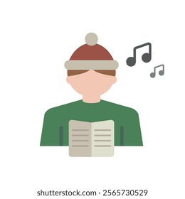 Christmas carolers flat icon. Illustration of a person singing christmas carol song in cartoon style. Perfect for holiday, music, new year, festive projects. Ideal for apps and web.