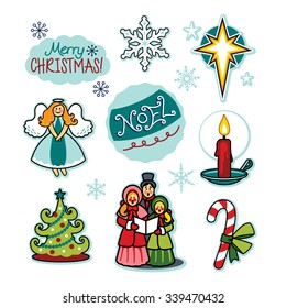 Christmas carolers holiday cheer illustration set