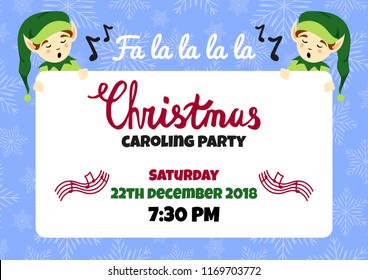 Christmas caroling party poster, flyer vector design, community christmas carols concert invitation. Christmas vector background. A4 horizontal format.