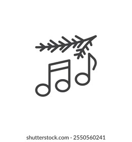 Christmas Carols line icon. linear style sign for mobile concept and web design. Christmas tree branch and music note outline vector icon. Symbol, logo illustration. Vector graphics