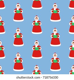 Christmas Carols singer pattern on the blue background. Vector illustration