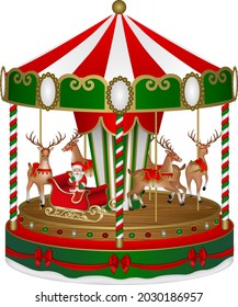 christmas carousel with santa claus and reindeers