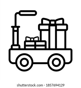 Christmas cart and gift black icon.
Santa sleigh full of gift boxes